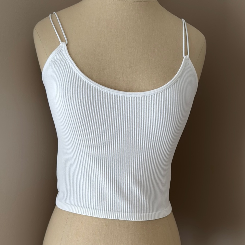 Zara White Ribbed Crop Camisole
